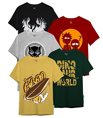 Pack of 5 Round Neck Printed Tshirt